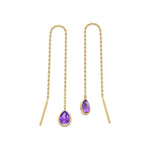 14k Gold Tear Drop Amethyst Dangle Chain Earrings (2.0.cts.tw) - JewelryNest