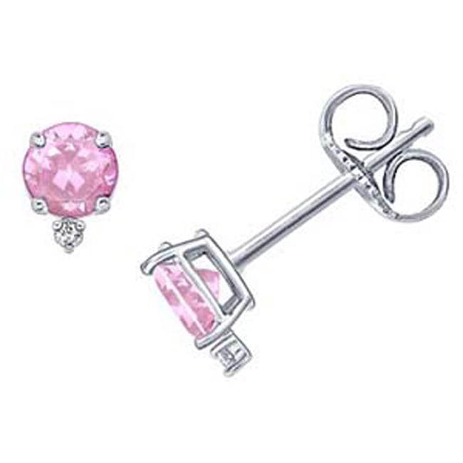 14k Gold Round Pink Sapphire Diamond Stud (0.56.ct.tw) - JewelryNest