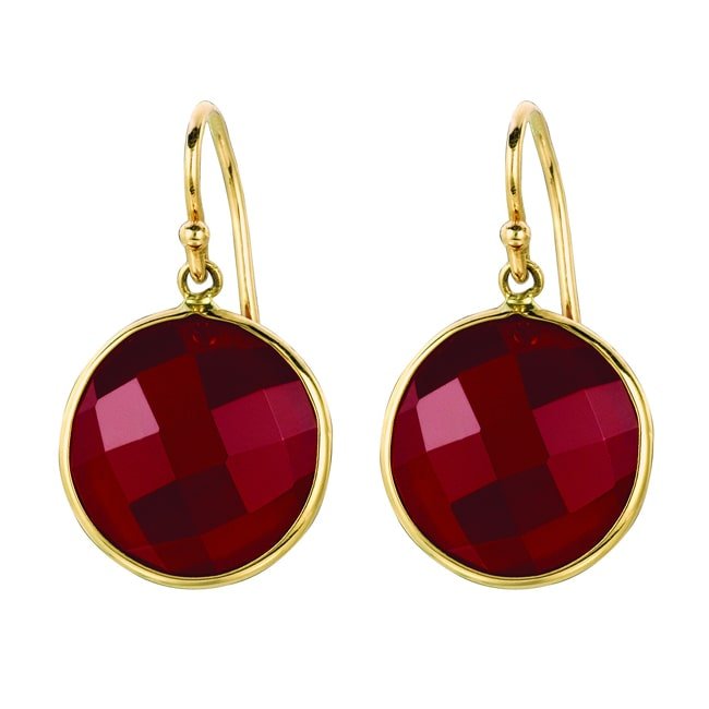 Yellow Gold Round Red Agate Dangle Earring (14.0.cts.tw) - JewelryNest