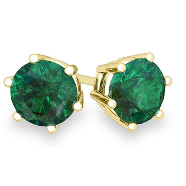 14k Gold Round Emerald Prong Earring Stud (1.80.cts.tw) - JewelryNest