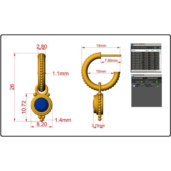 14k London Blue - Topaz Charm Hoop Dangel Earrings (1.27.cts.tw) - JewelryNest