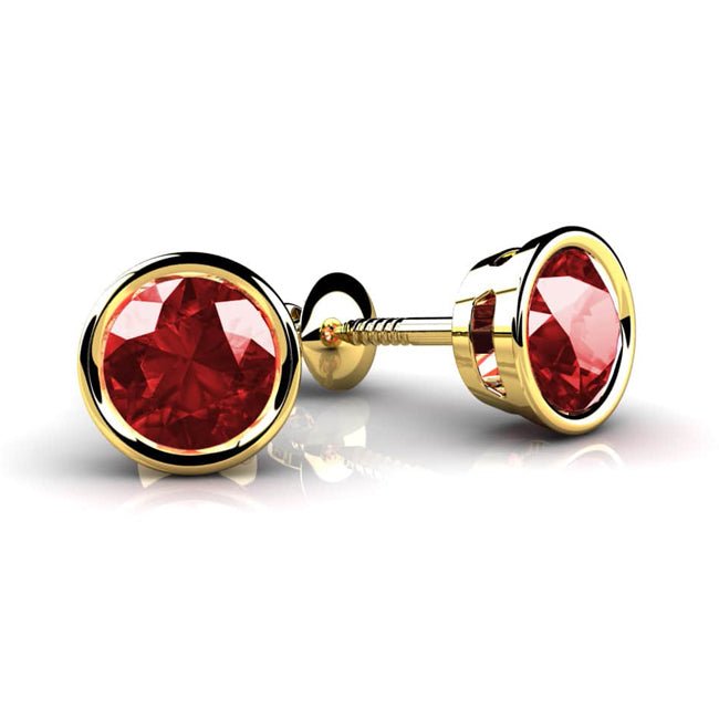 14K Round bezel Ruby Stud Earrings (1.32 cts.tw) - JewelryNest