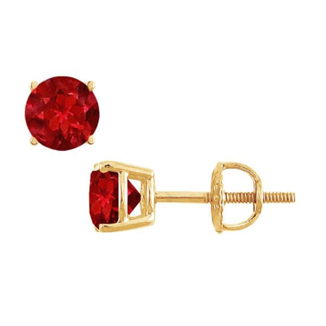 14k Gold Round Ruby Prong Earrings Stud (0.50.ct.tw) - JewelryNest