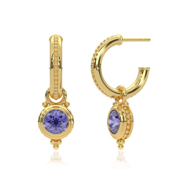 14k Solid Gold Triple - A Tanzanite Charm Hoop Earrings (1.27.cts.tw) - JewelryNest