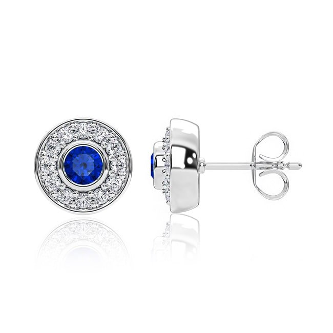 14k Gold Sapphire Diamond Donut Gallery Back Earring (0.92.ct.tw) - JewelryNest