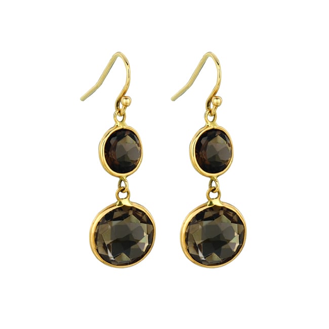 14k Gold Checkerboard Smoky Topaz Drop Dangle Earrings (17.0 cts.tw) - JewelryNest