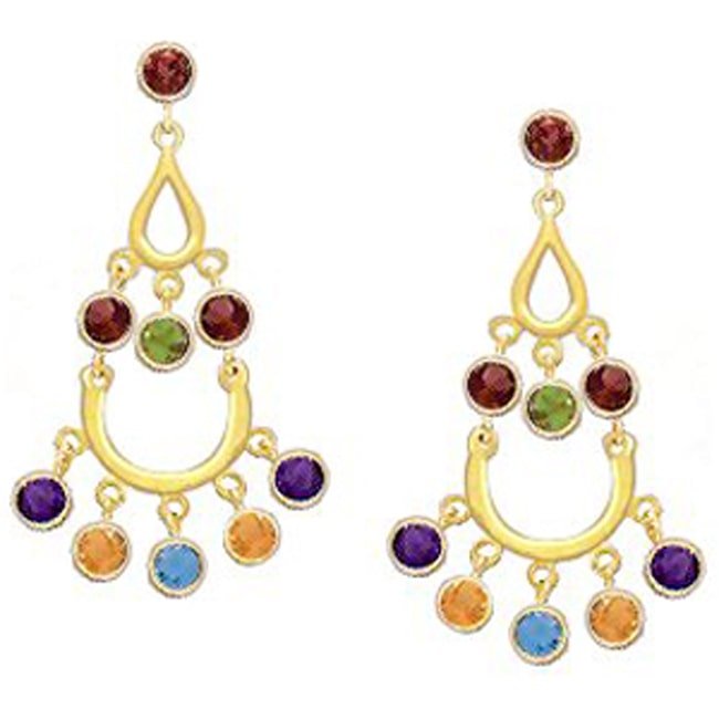 14k Multi - Gemstone Chandelier Dangle Earrings (4.0.cts.tw) - JewelryNest