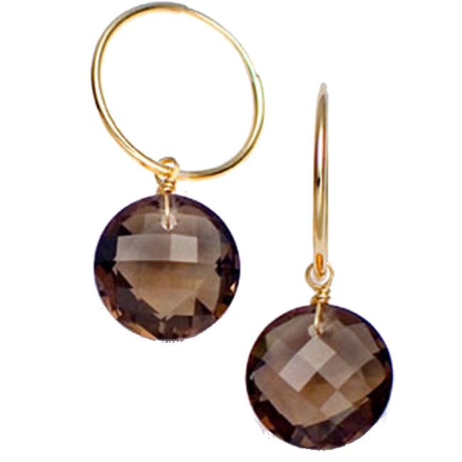 14k Double Face Smoky Topaz Briolette Hoop Earrings (14.0.cts.tw) - JewelryNest