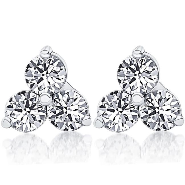 14k Solid Gold Three - Stone Diamond Pyramid Earrings (0.60.ct.tw) - JewelryNest
