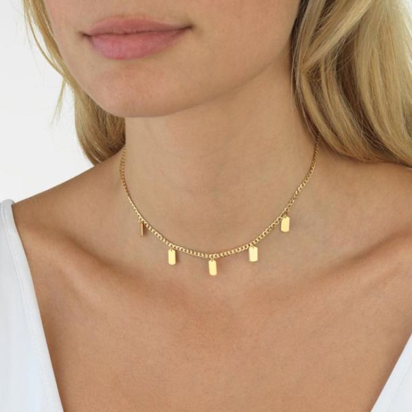 14k Solid Gold Dog Tag Dangle Charm Necklace (8.0.gr.tw) - JewelryNest