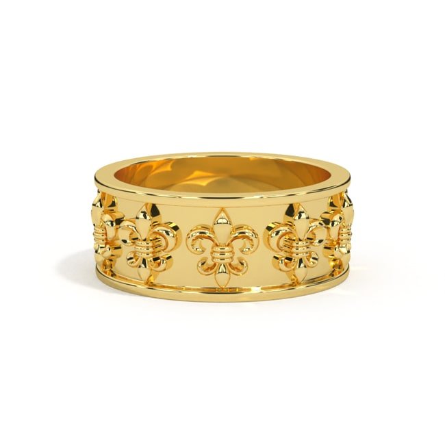 14k Solid Gold Fleur De Lis Unisex Cigar Wedding Band - JewelryNest