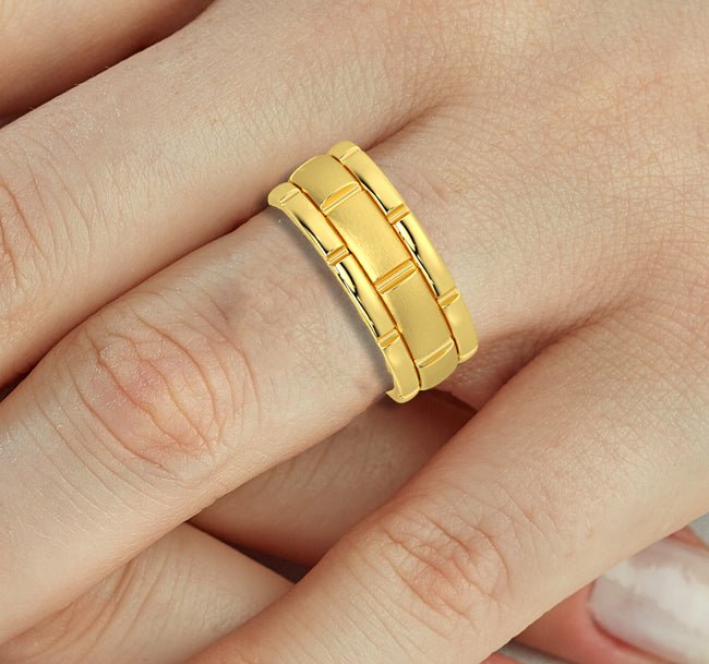 14k Yellow gold Unique Wedding Band Comfort - Fit Band (12.0 gr. tw) - JewelryNest