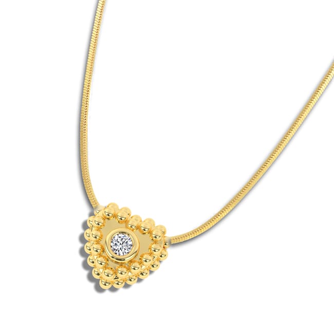 14k Gold Diamond Heart - shaped Caviar Necklace (0.03.ct.tw) - JewelryNest