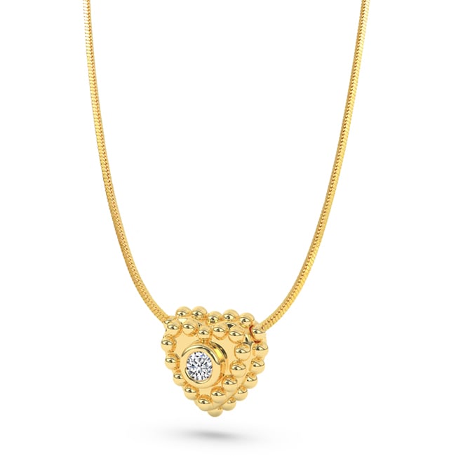 14k Gold Diamond Heart - shaped Caviar Necklace (0.03.ct.tw) - JewelryNest