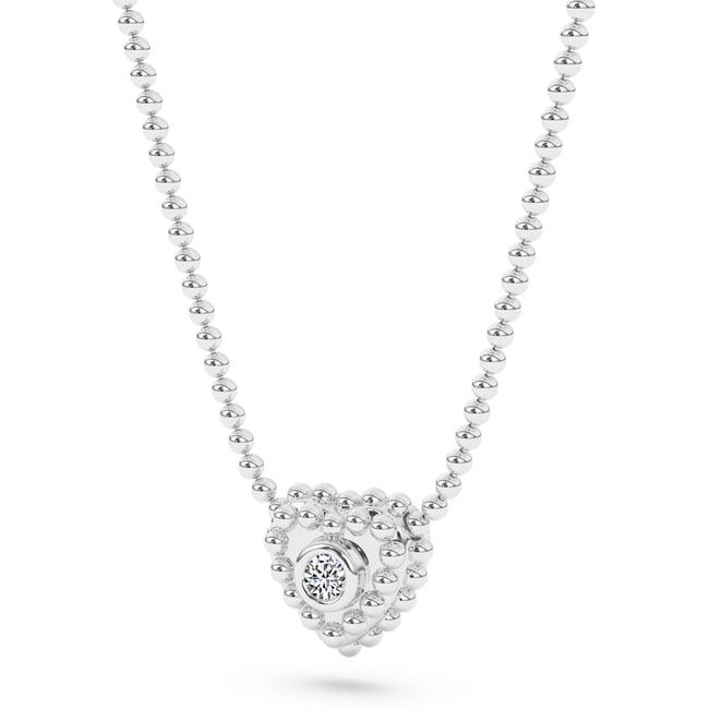 14k White Gold Diamond Heart - Shaped Caviar Necklace (0.03.ct.tw) - JewelryNest