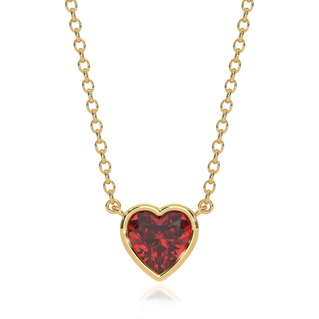 14k Gold Heart - Shape Garnet Solitaire Bezel Necklace (1.0.ct.tw) - JewelryNest
