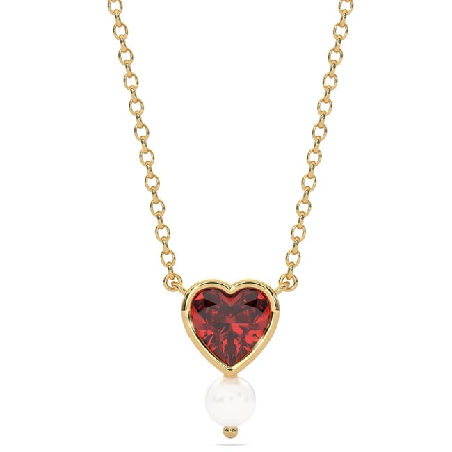 14k Gold Heart - Shaped Garnet Pearl Necklace (1.30.cts.tw) - JewelryNest