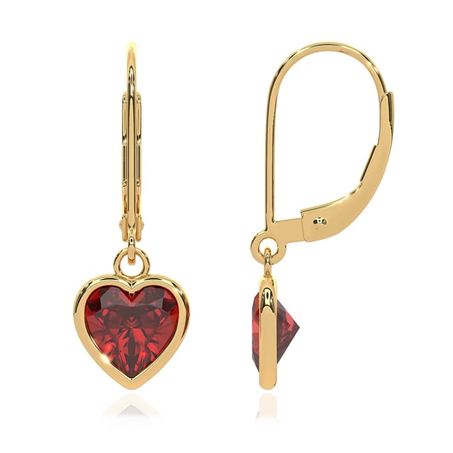 14k Gold Heart - shaped Garnet Dangle Earrings (1.84.cts.tw) - JewelryNest