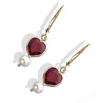 14k Gold Heart - shaped Garnet Pear Dangle Drop Earrings (3.0.cts.tw) - JewelryNest