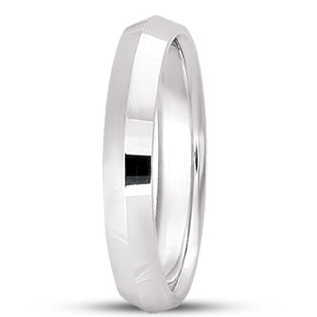 14k White Knife Edge Design Plain Wedding Band (3.0 mm) - JewelryNest