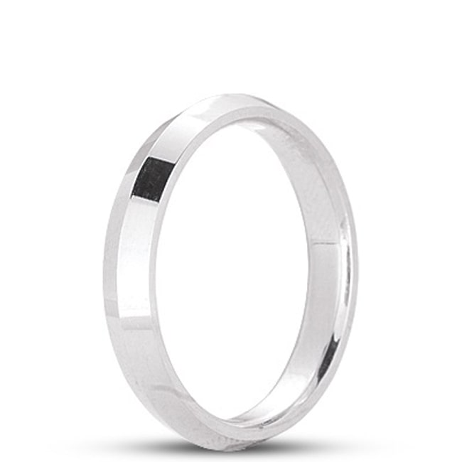 14k White Knife Edge Design Plain Wedding Band (3.0 mm) - JewelryNest