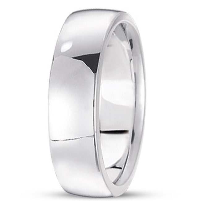 14k Low Dome Comfort Fit White Wedding Band (6.0 mm) - JewelryNest