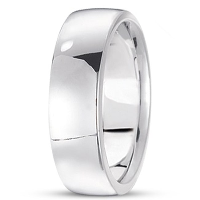 14k White Gold Comfort Fit White Wedding Band (7.0 mm) - JewelryNest