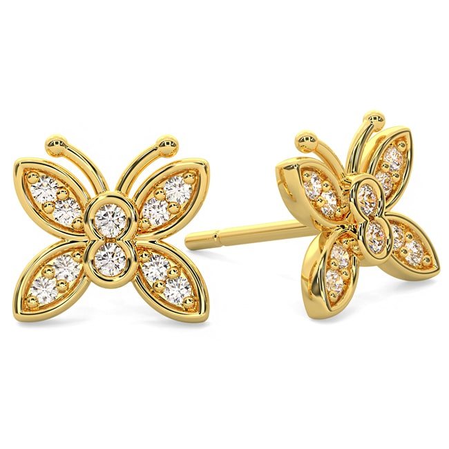 14k Solid Gold Diamond Mini Butterfly Earrings (0.12.ct.tw) - JewelryNest