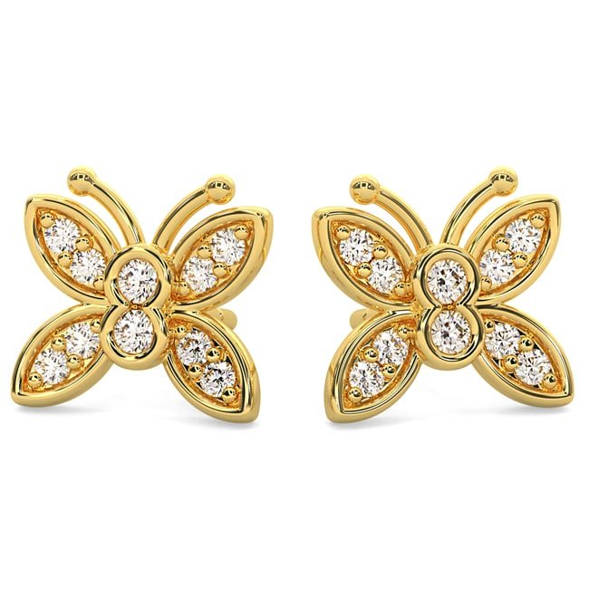 14k Solid Gold Diamond Mini Butterfly Earrings (0.12.ct.tw) - JewelryNest