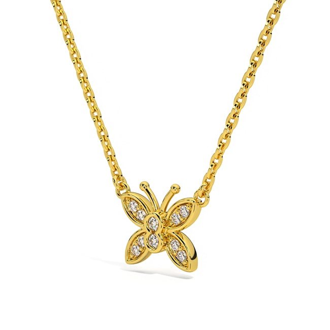 14k Solid Gold Diamond Mini Butterfly Necklace (0.06.ct.tw) - JewelryNest