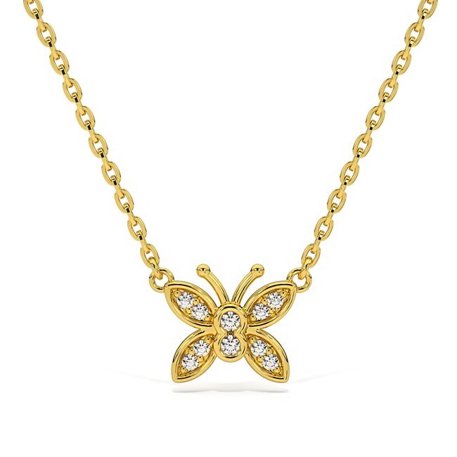 14k Solid Gold Diamond Mini Butterfly Necklace (0.06.ct.tw) - JewelryNest