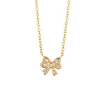 14k Solid Gold Round Diamond Mini Bow Necklace (0.06.ct.tw) - JewelryNest