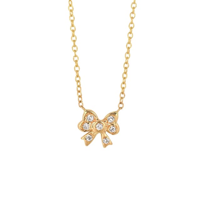 14k Solid Gold Round Diamond Mini Bow Necklace (0.06.ct.tw) - JewelryNest