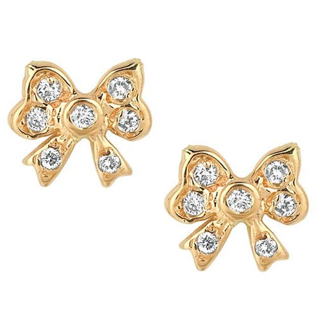 14k Solid Gold Diamond Mini Bow Earrings Stud (0.12.ct.tw) - JewelryNest