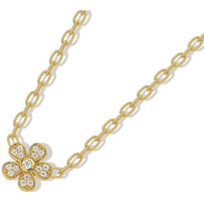 14k Solid Gold Mid Size Diamond Daisy Necklace (0.20.ct.tw) - JewelryNest