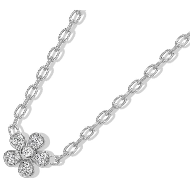 14k White Gold Diamond Mid Size Daisy Necklace (0.20.ct.tw) - JewelryNest