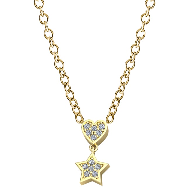 14k Yellow Reseversable Mini Heart - Shaped - Star Diamond Necklace (0.12.ct.tw) - JewelryNest
