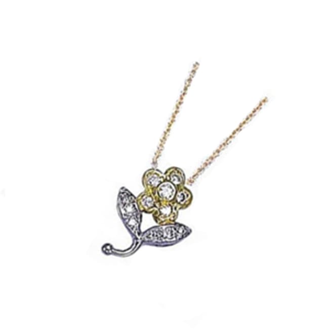 14k Two - Tone Gold Diamond Mini Daisy Leaf Necklace (0.10.ct.tw) - JewelryNest
