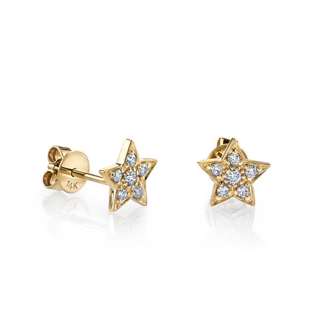 14k Yellow Gold Diamond Star Earrings Stud (0.12 ct.tw) - JewelryNest