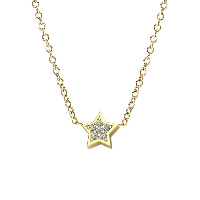 14k Yellow Solid Gold Diamond Mini Star Necklace (0.06.ct.tw) - JewelryNest