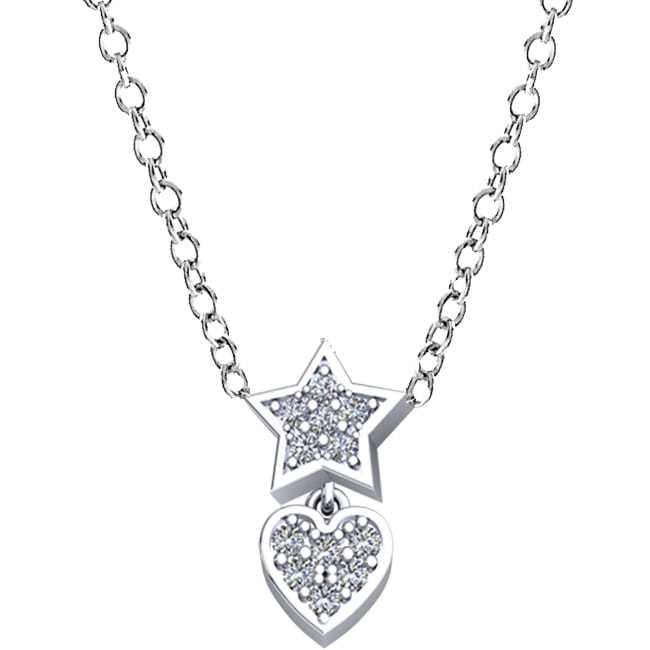 14k White Reversible Mini Star - Heart Diamond Necklace (0.12.ct.tw) - JewelryNest