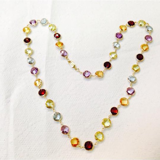 14k Gold Round Fancy Cut Gemstone By The Yard Necklace (27.0.cts.tw)