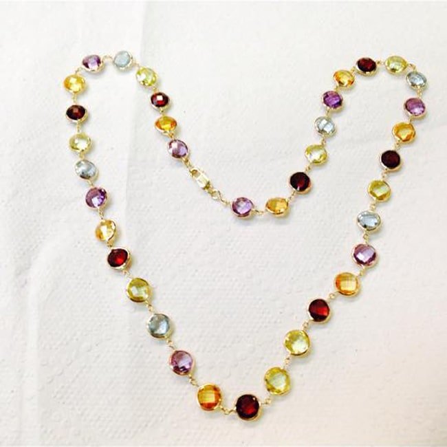 14k Gold Round Fancy Cut Gemstone By The Yard Necklace (27.0.cts.tw) - JewelryNest