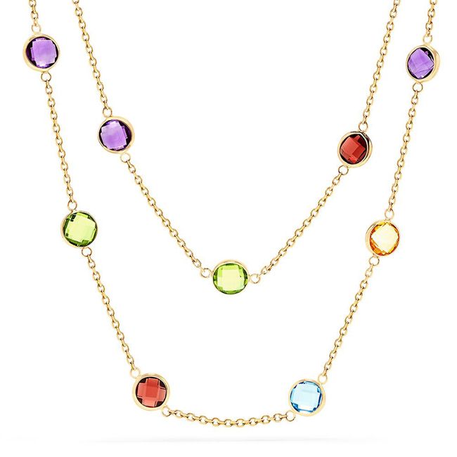 14k Checkerboard Fancy Cut Gemstone By The Yard Necklace (29.0.cts.tw) - JewelryNest