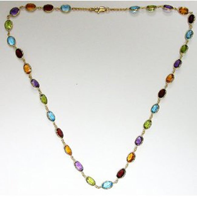 14k Gold Oval Multi Stone By The Yard Necklace (36.0.cts.tw) - JewelryNest