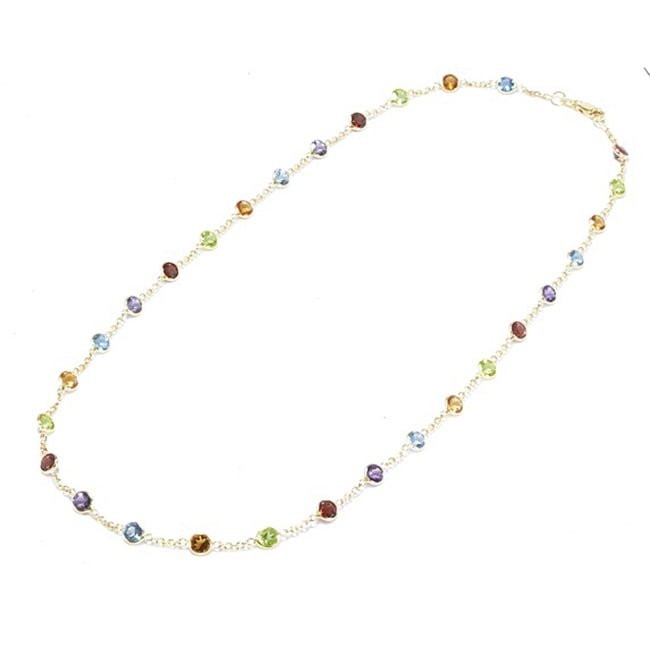 14k Gold Multi Stone By The Yard Necklace (7.25.cts.tw) - JewelryNest