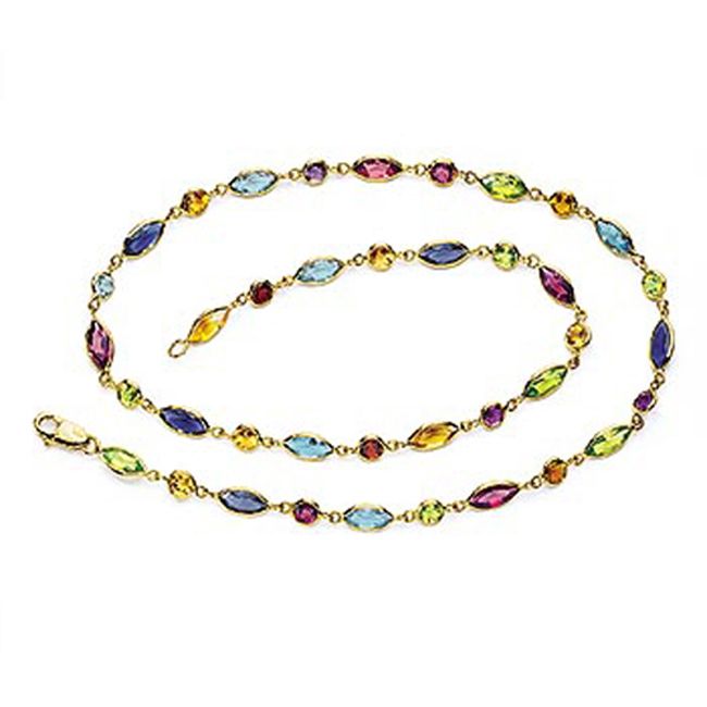 14k Solid Gold Multi Stone By The Yard Necklace (18.25.cts.tw) - JewelryNest