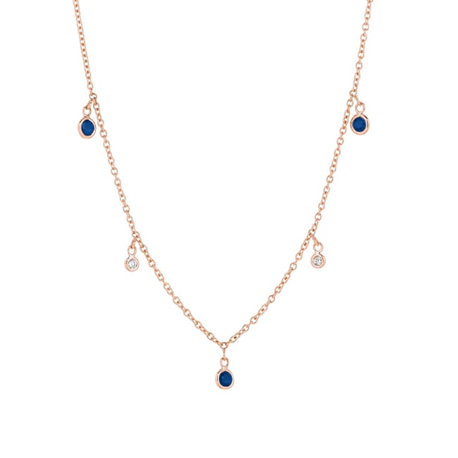 14k Round Sapphire Diamond Drop Necklace (0.50.ct.tw) - JewelryNest