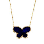 14k Diamond Lapis Butterfly Necklace (2.74.cts.tw) - JewelryNest