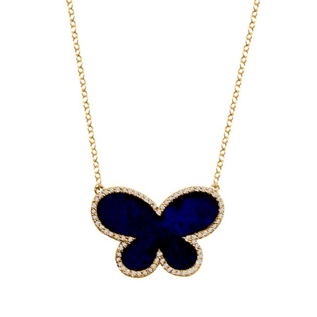 14k Diamond Lapis Butterfly Necklace (2.74.cts.tw) - JewelryNest